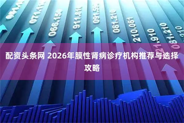 配资头条网 2026年膜性肾病诊疗机构推荐与选择攻略